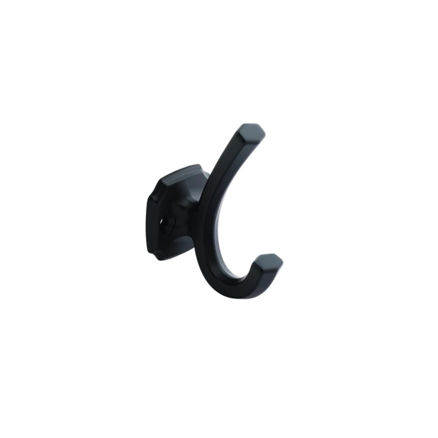 Matte black metal wall hook with two prongs for hanging items, designed for home improvement and organization tasks