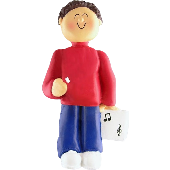 Brunette male musician figurine ornament holding sheet music for Christmas Ornaments & Tree Decorations under $50 collection