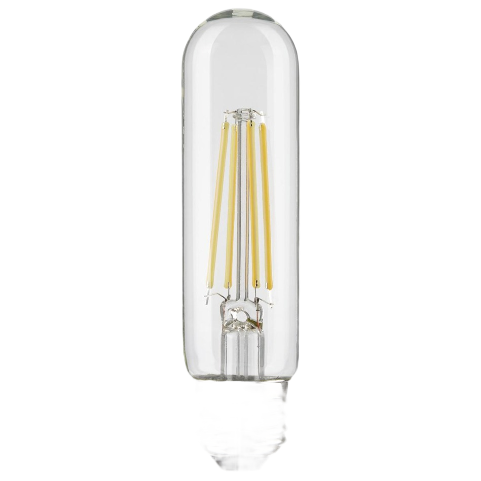 Clear tubular LED light bulb with warm white glow and medium base for lighting and electrical use under $50 collections