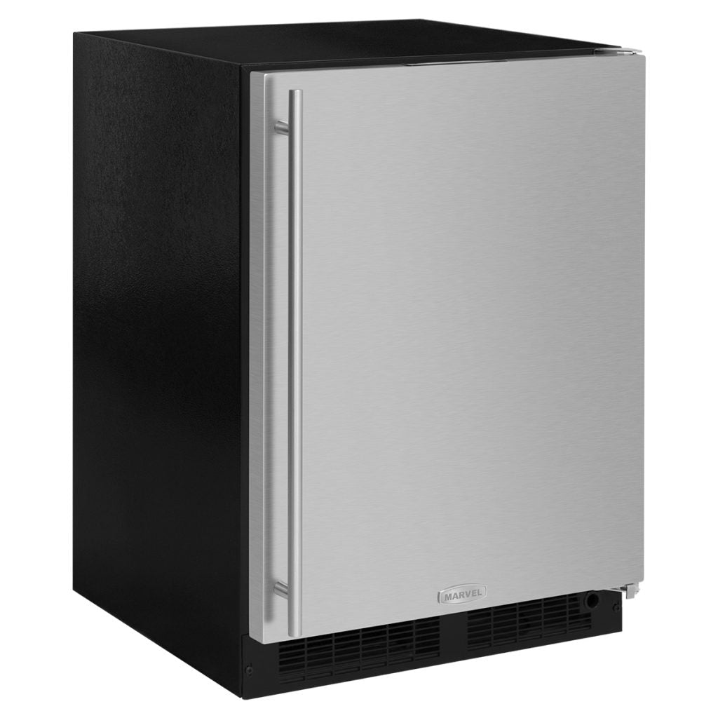 Compact undercounter stainless steel refrigerator freezer with solid panel door for kitchen appliances collection
