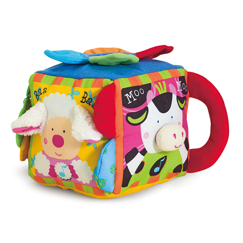Soft fabric musical cube toy with farm animal designs for children in Books and Under $50 collections