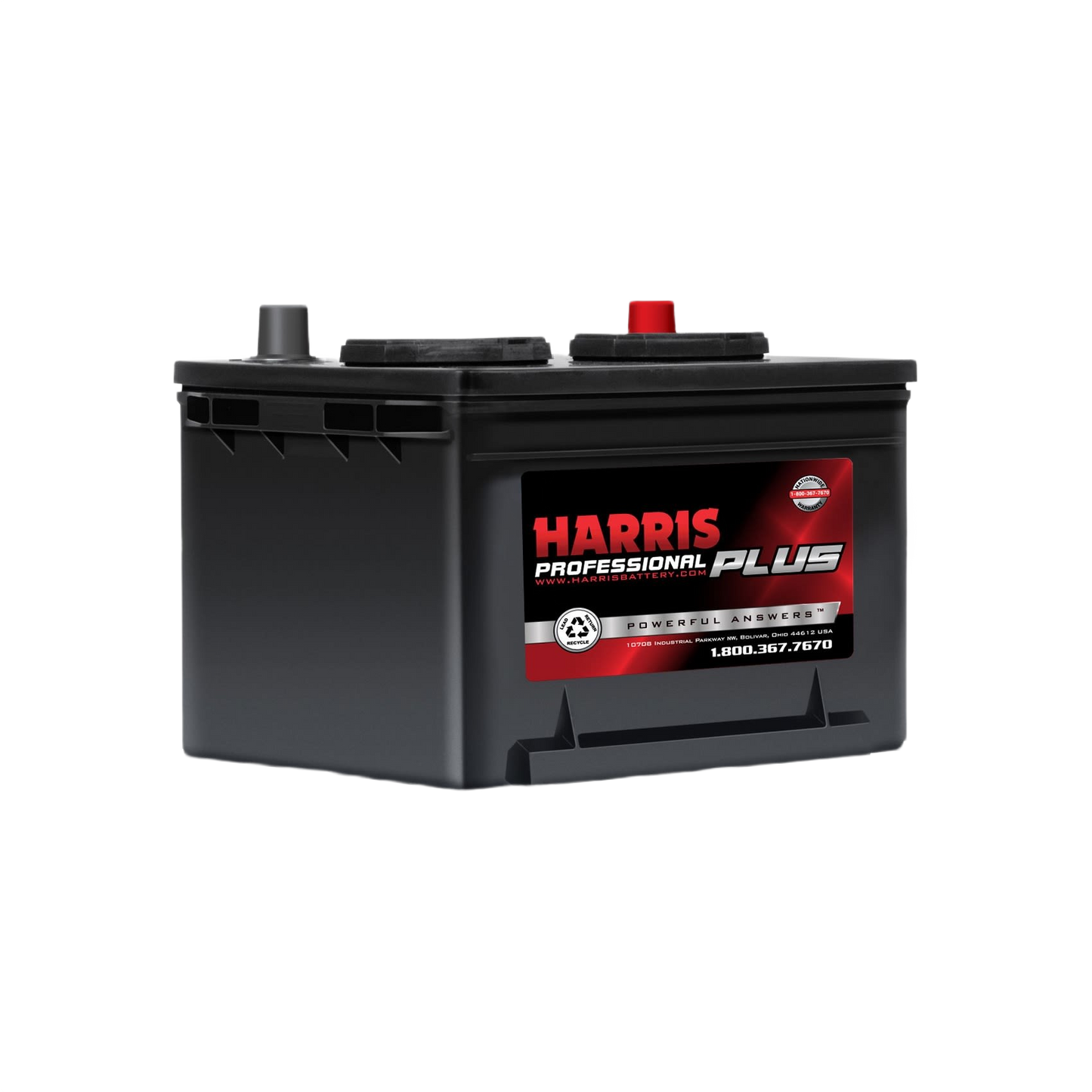 Black automotive battery with red and gray terminals, suitable for starting and deep cycle applications in automotive tools collections