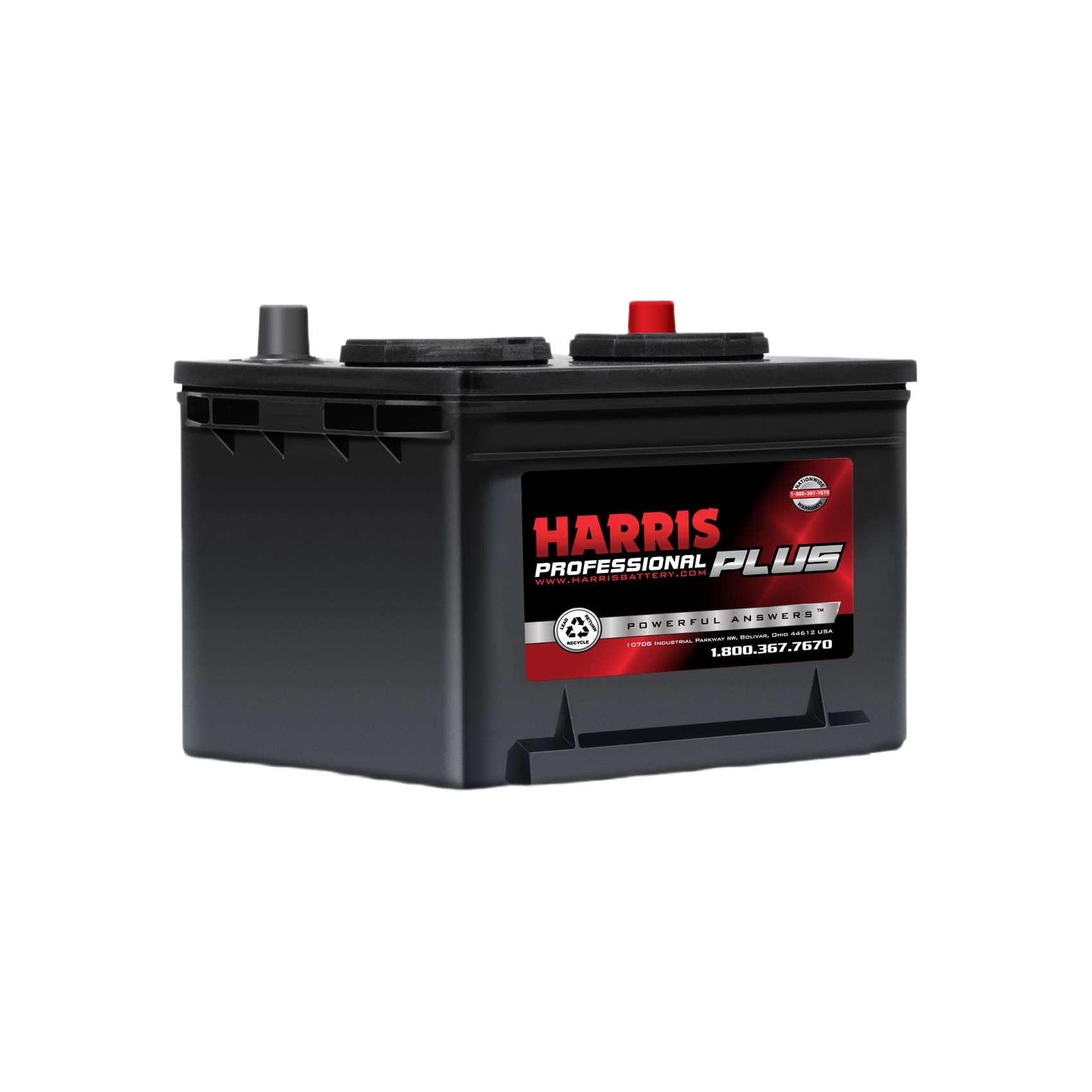 Black automotive battery with red and gray terminals, suitable for starting and deep cycle applications in automotive tools collections