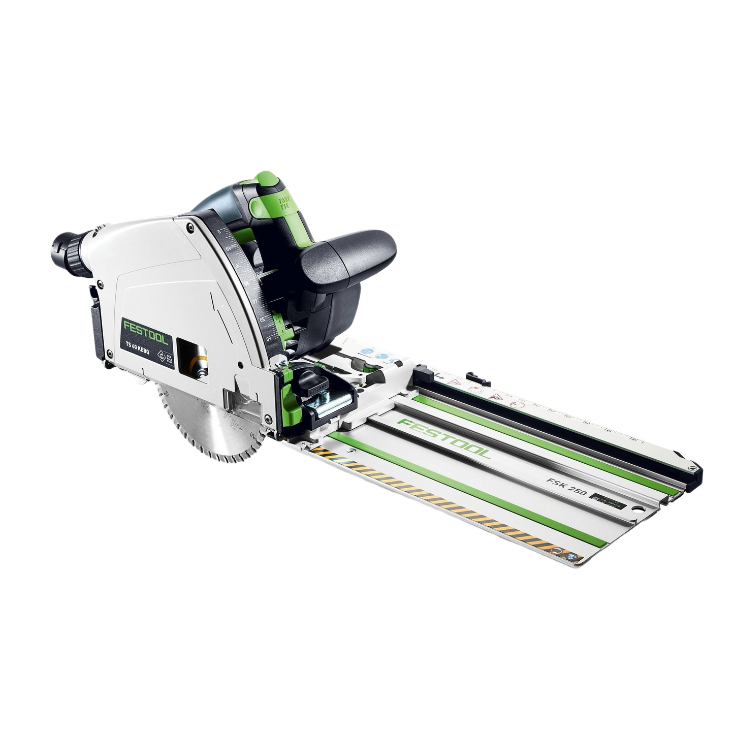 Compact Festool plunge cut track saw with guide rail for precise woodworking in power tools and home improvement projects