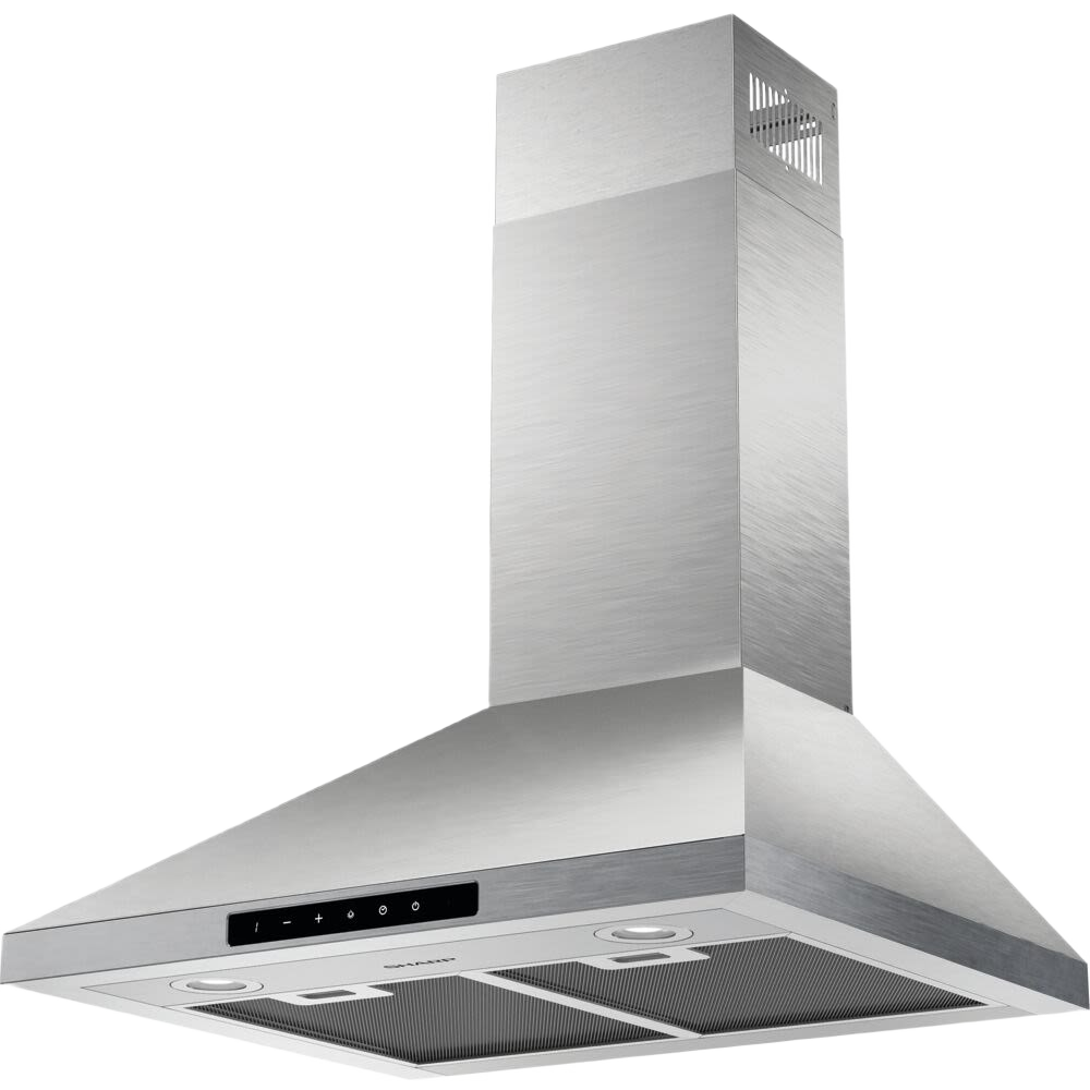 Wall-mounted stainless steel chimney hood with 3-speed fan and digital controls from kitchen appliances and home improvement collections