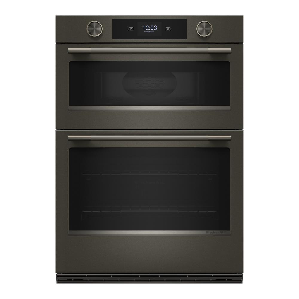 30-inch black ore smart electric combo wall oven with digital display and stainless handles in Wall Ovens collection