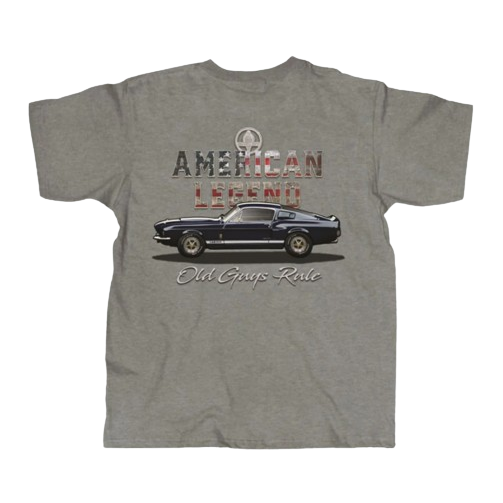Men's XL gray shirt with vintage muscle car graphic and American Legend text in casual clothing collection