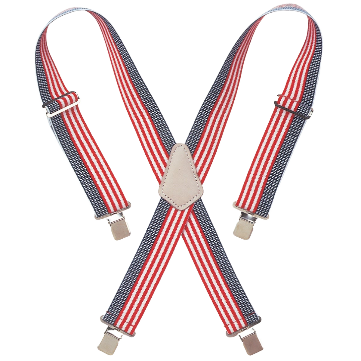 Red, white, and blue heavy-duty work suspenders with adjustable straps for tool belts and workshop organization under $50 collections