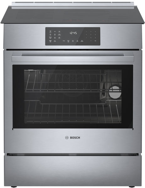 stainless steel induction slide-in range with digital touch controls and glass oven window for kitchen appliances