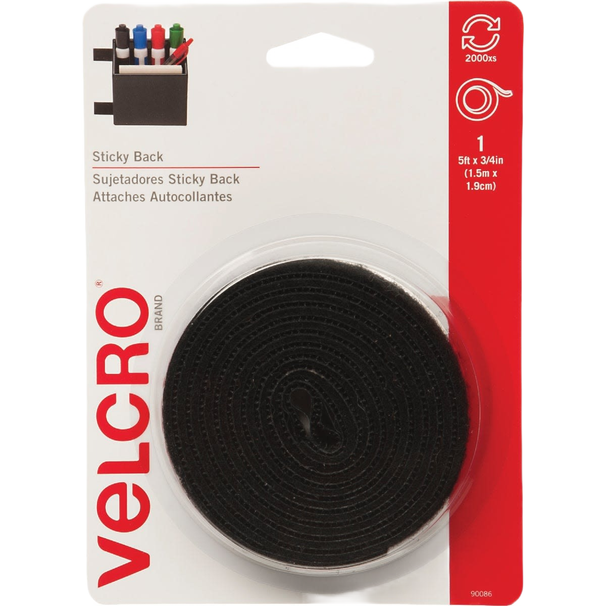 VELCRO Brand Black Stick Back Reclosable Hook & Loop Roll, 3/4 in. x 5 ft.