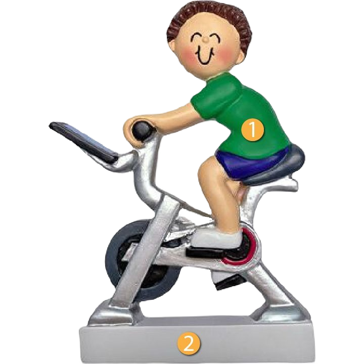 Brunette male figurine on silver exercise bike ornament for Christmas Ornaments & Tree Decorations collection under $50