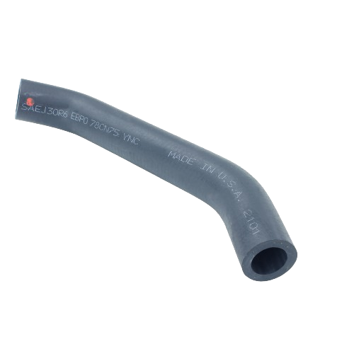 Curved black rubber oil suction hose designed for transmission systems in tools and home improvement projects