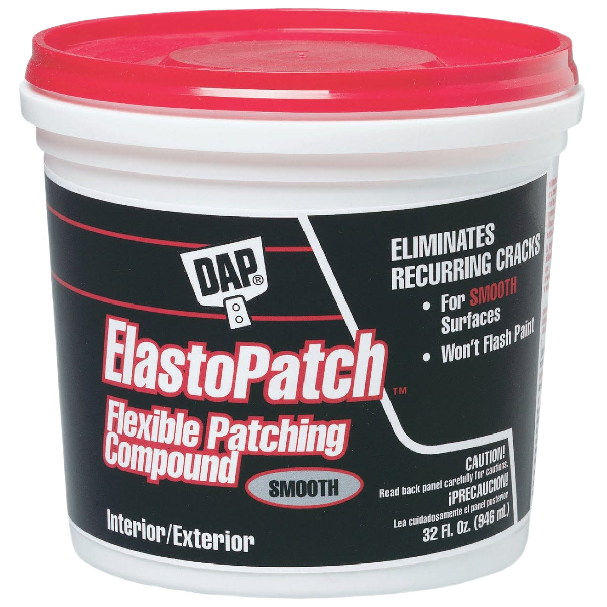 Container of white elastomeric patching compound for interior and exterior use in patching and repair tools collections