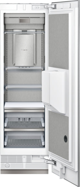 panel-ready built-in freezer column with stainless steel interior and adjustable shelves for kitchen appliances and home improvement