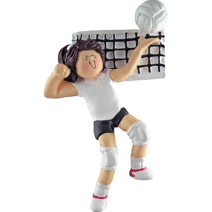 Brunette female volleyball player figurine spiking ball near net for Christmas Ornaments & Tree Decorations under $50 collection