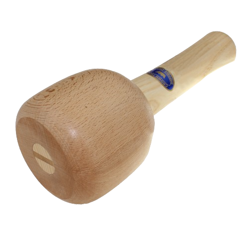 Wooden mallet with smooth rounded head and ergonomic handle for woodworking tools and home improvement projects