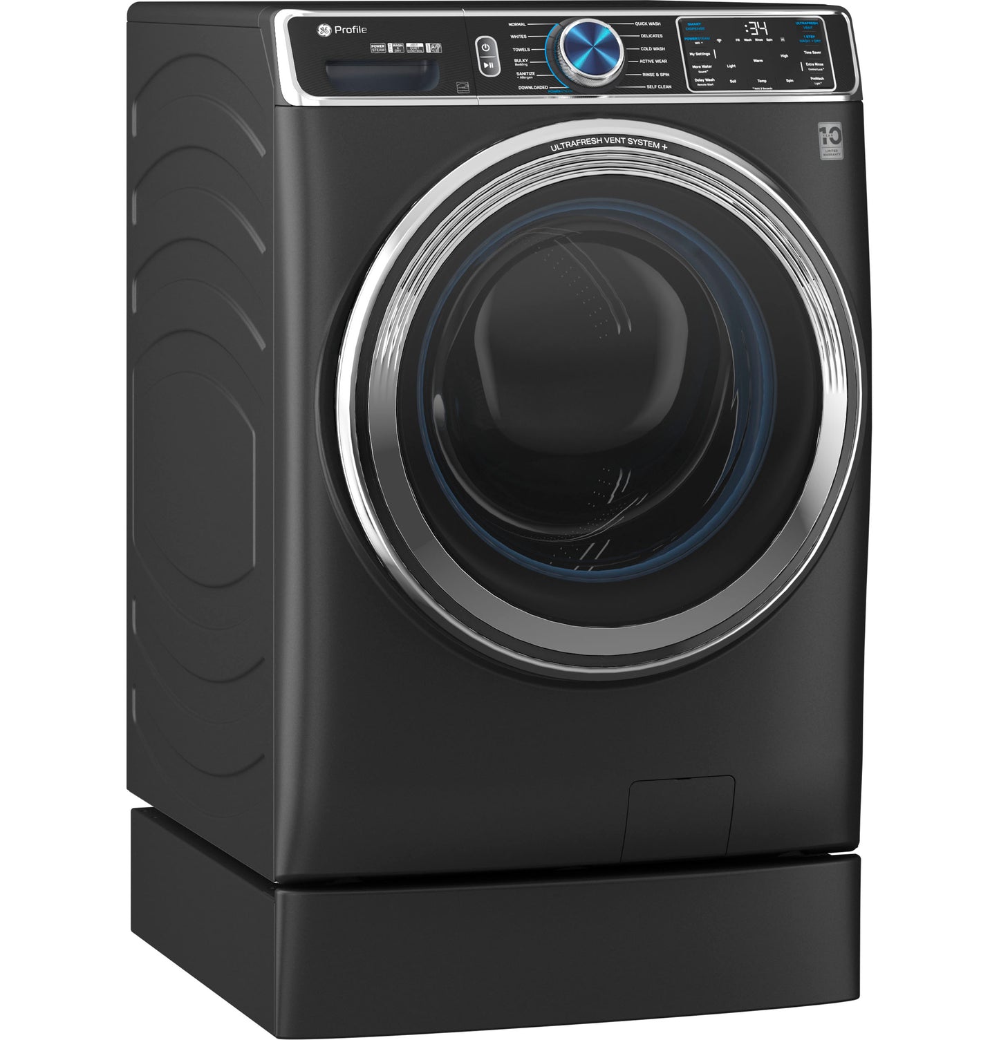 Black front-load washer elevated on 7-inch riser from appliance parts and accessories for washer and dryer