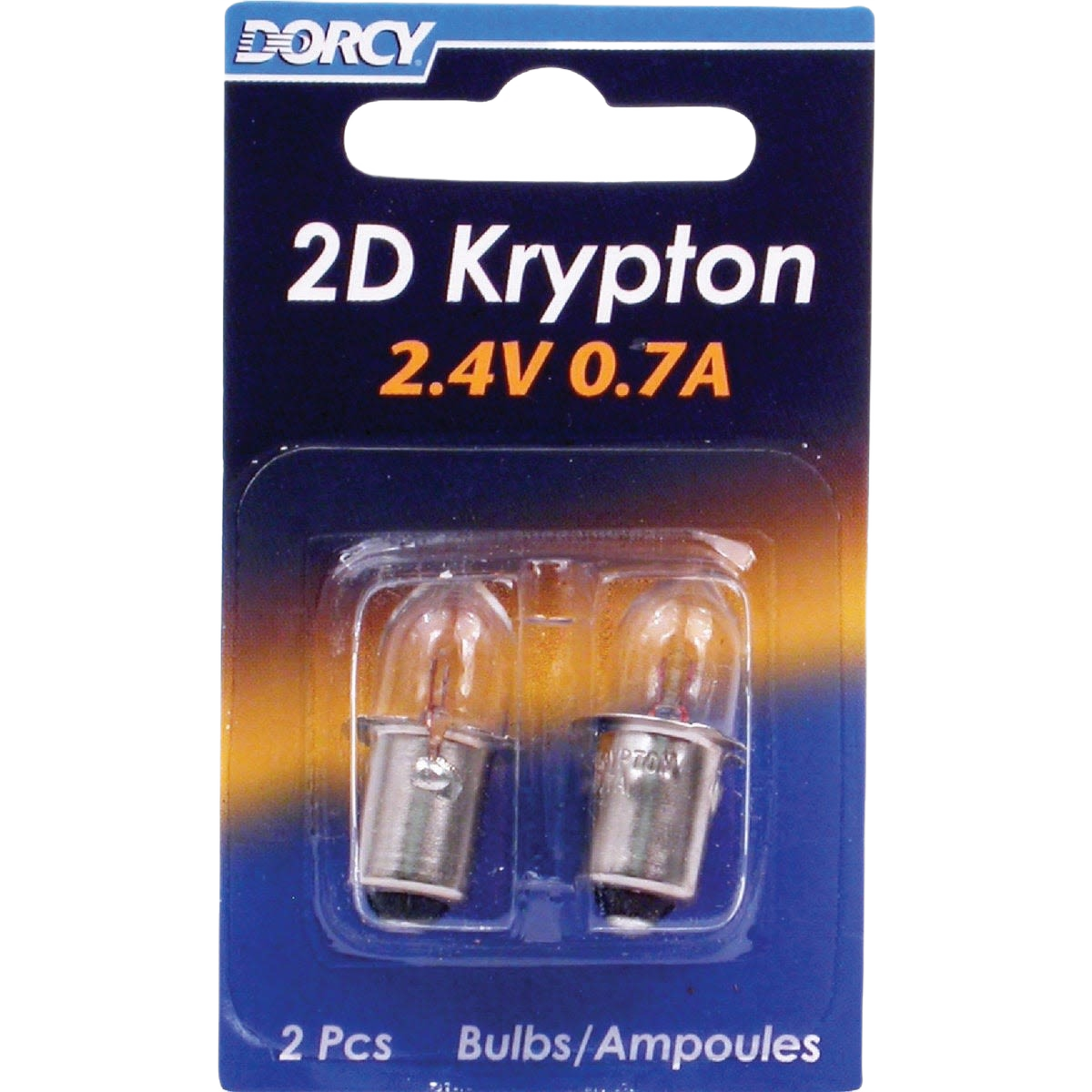 Package of two 2D krypton flashlight bulbs rated 2.4 volts and 0.7 amps for tools and home improvement use
