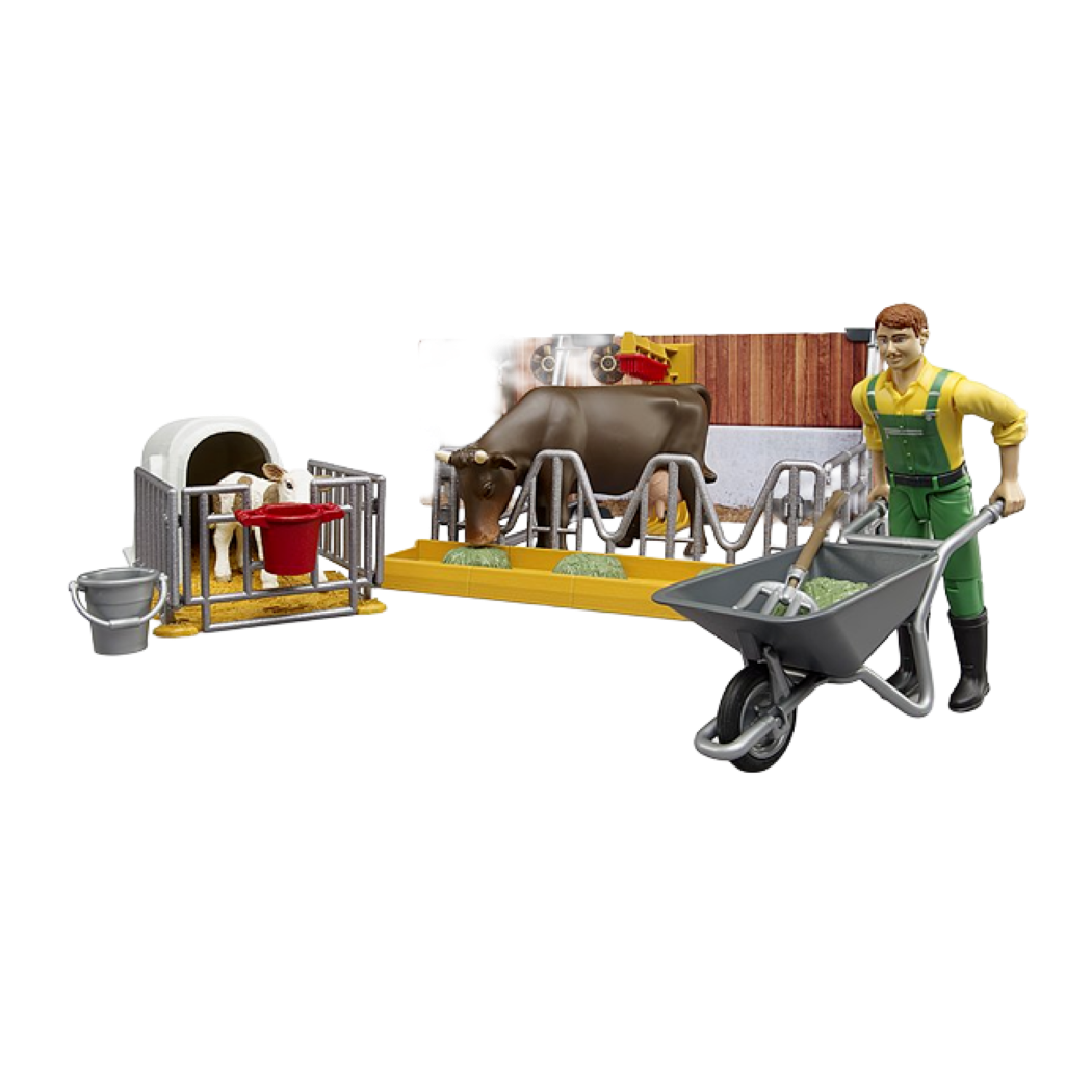 Bruder 62611 Bworld Cow and Calf w/ Farmer