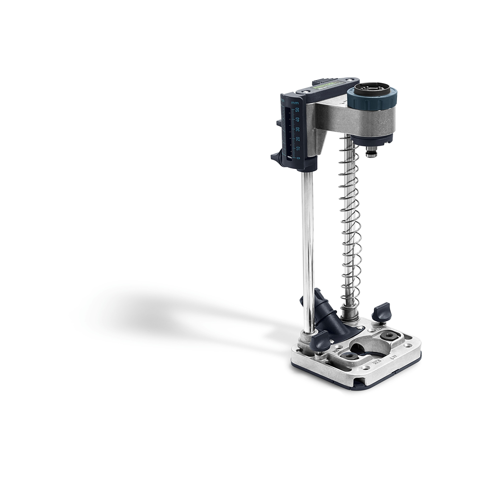 Mobile drilling attachment with metal frame and adjustable depth stop for precise drilling in power tool accessories collections