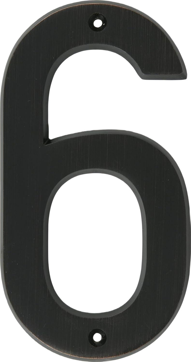 Old World Bronze metal house number 6 with pre-drilled holes for easy mounting in Signs & House Numbers collection