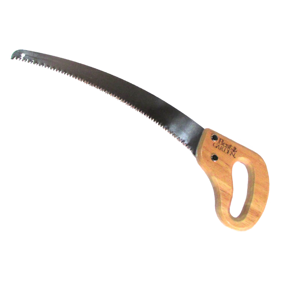Curved pruning saw with hardwood loop handle and sharp reverse teeth for outdoor gardening and woodworking tasks under $50.