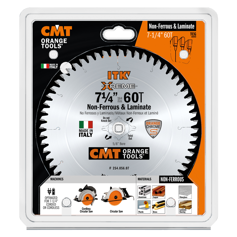 CMT Orange Tools 7-1/4" 60T Non-Ferrous & Laminate Saw Blade