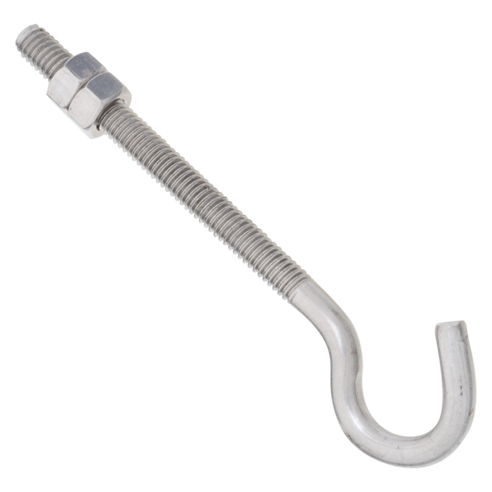 Stainless steel hook bolt with hex nuts for marine and outdoor hardware, fasteners, and home improvement projects