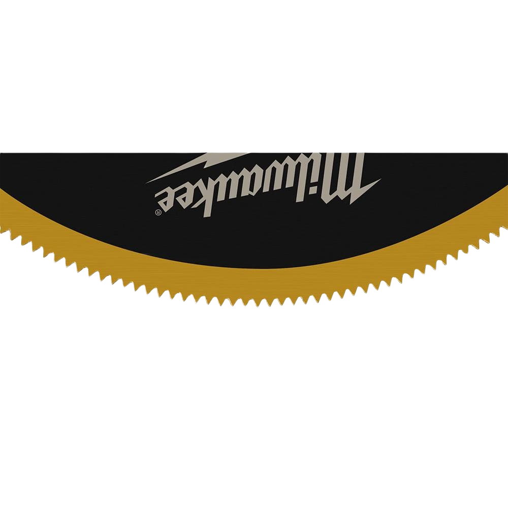 Segment of Milwaukee branded bi-metal circular saw blade with gold-colored teeth for woodworking and tool accessories under $50 collection