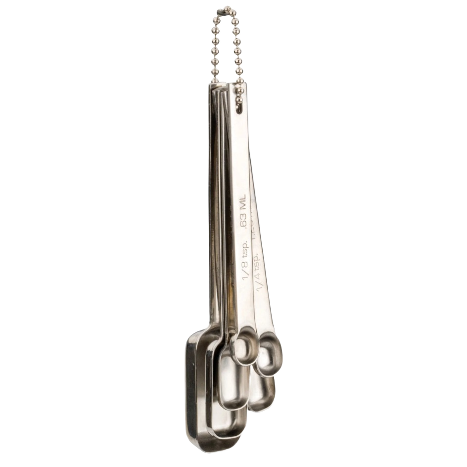 Polished stainless steel rectangular measuring spoon set with chain for kitchenware and kitchen gadgets collections under $50