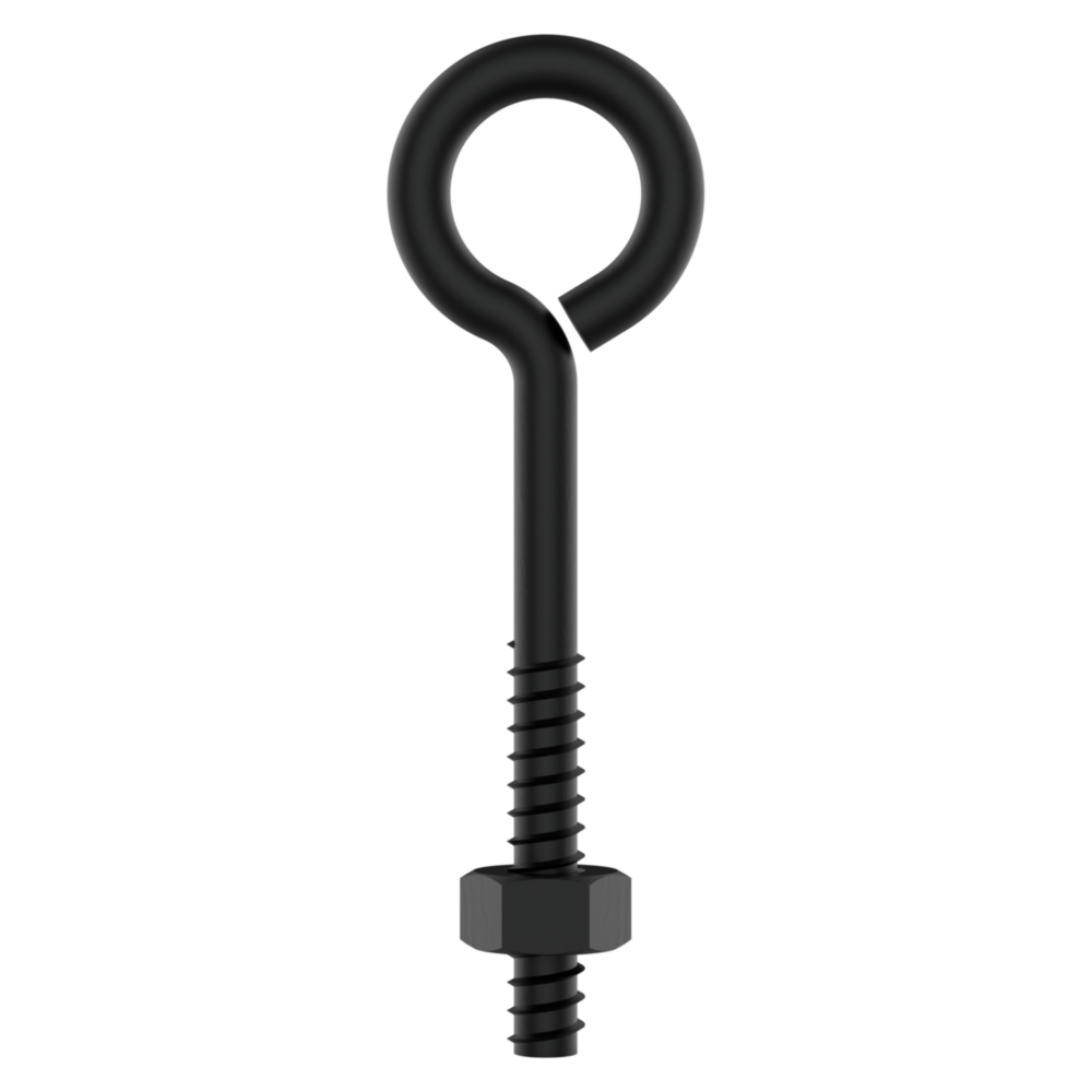 Black eye bolt with threaded shaft and nut featuring a storm shine finish for fastening in hardware and home improvement tools under 50 dollars