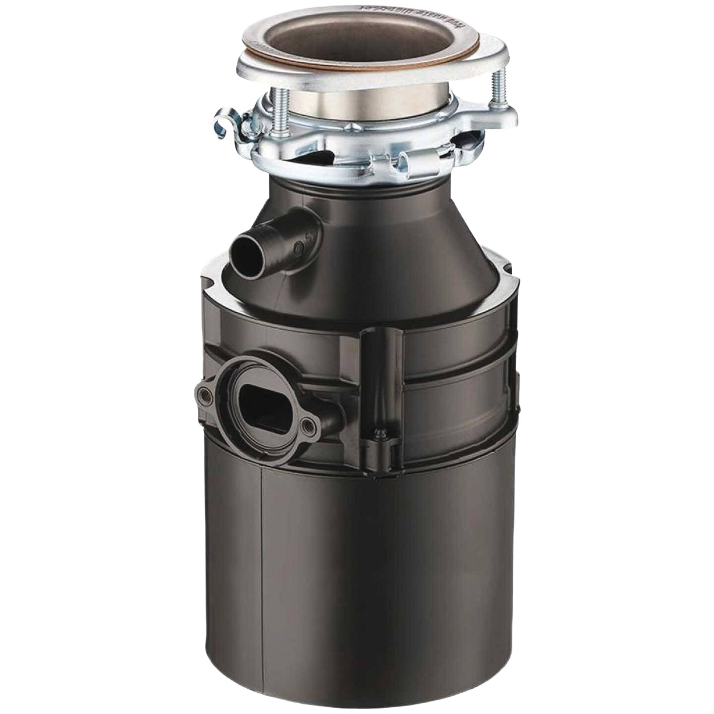 Black and stainless steel 3/4 horsepower garbage disposal unit for kitchen and home improvement tasks