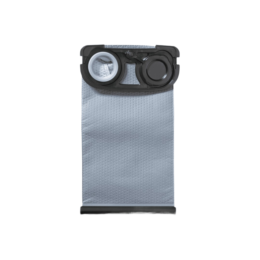 Gray longlife filter bag with durable plastic collar designed for dust collection in tools and home improvement tasks