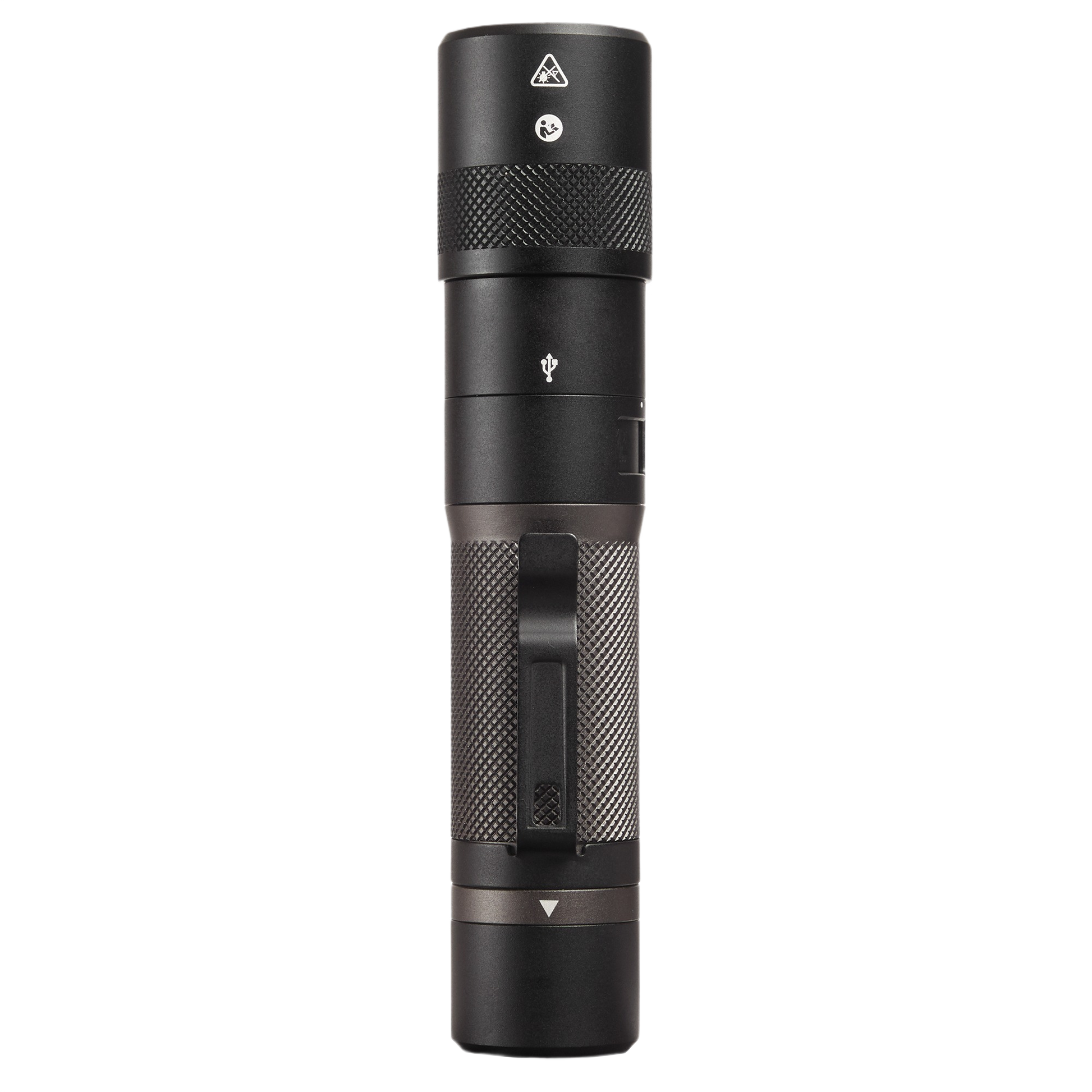 Compact black USB rechargeable flashlight with twist focus and textured grip for tools and home improvement tasks