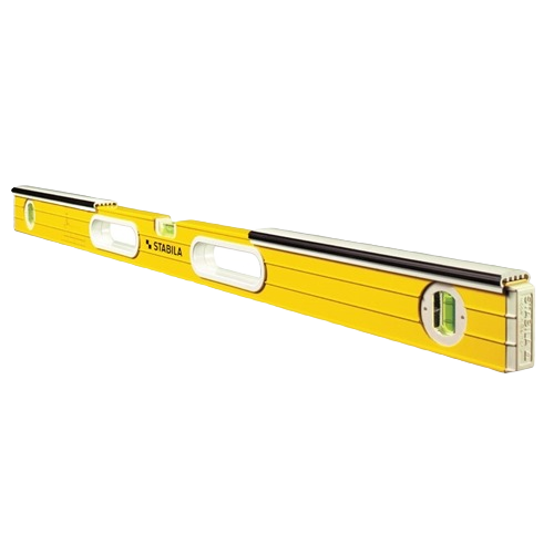 Yellow mason level with multiple vials and handhole grip, designed for precise measuring in woodworking and construction tools.