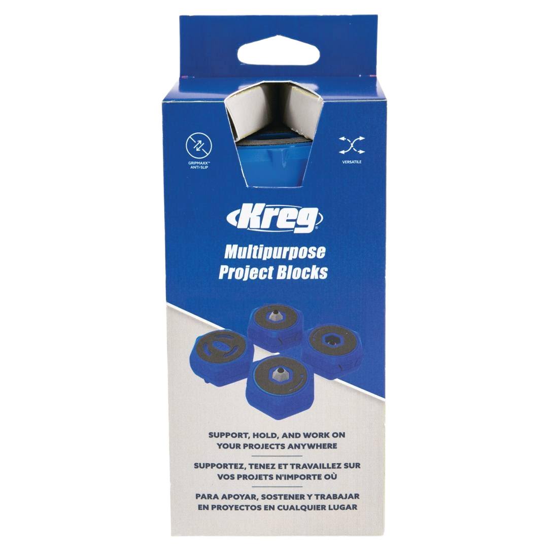 Blue multipurpose project blocks in retail packaging for home improvement and tools support tasks