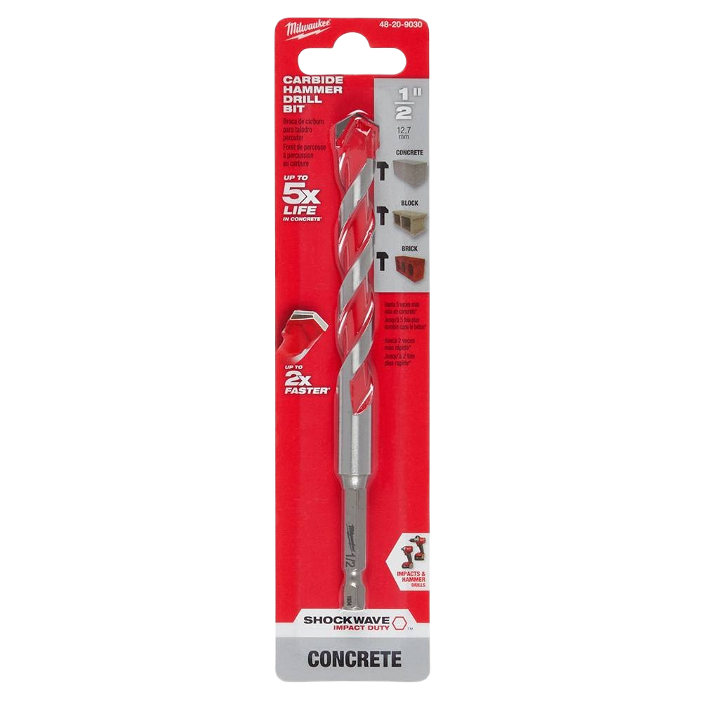Milwaukee 5/8" carbide-tipped hammer drill bit for concrete drilling in power tool accessories and drill bits collections