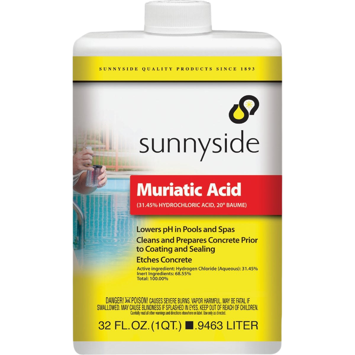1 quart container of Sunnyside muriatic acid for pool pH balance and concrete cleaning in home improvement collections