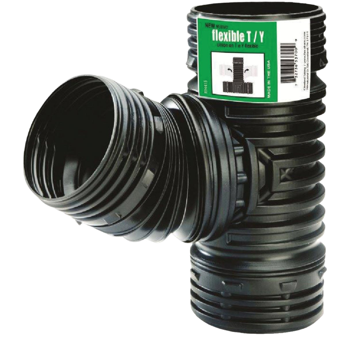 Black flexible T/Y connector designed for corrugated pipes in plumbing and pipes & fittings collections under $50.