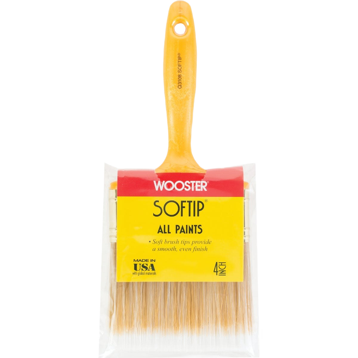 4-inch flat paint brush with synthetic white nylon and gold polyester bristles for smooth finishes in home improvement tools collection