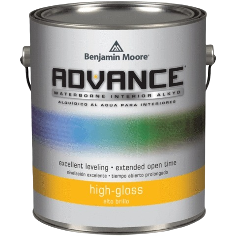 One gallon can of Benjamin Moore Advance high-gloss waterborne interior alkyd paint for home improvement