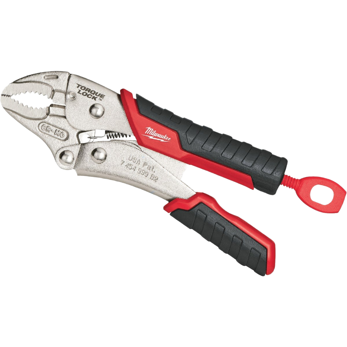 5-inch curved jaw locking pliers with red and black grip handles for durable tools and home improvement tasks