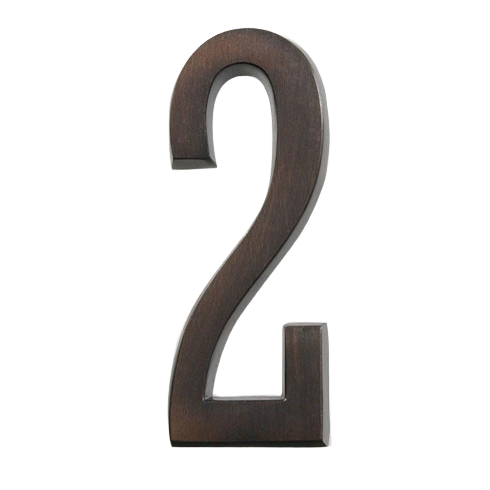 Bronze adhesive house number 2 with a smooth finish for home improvement and exterior decorating projects
