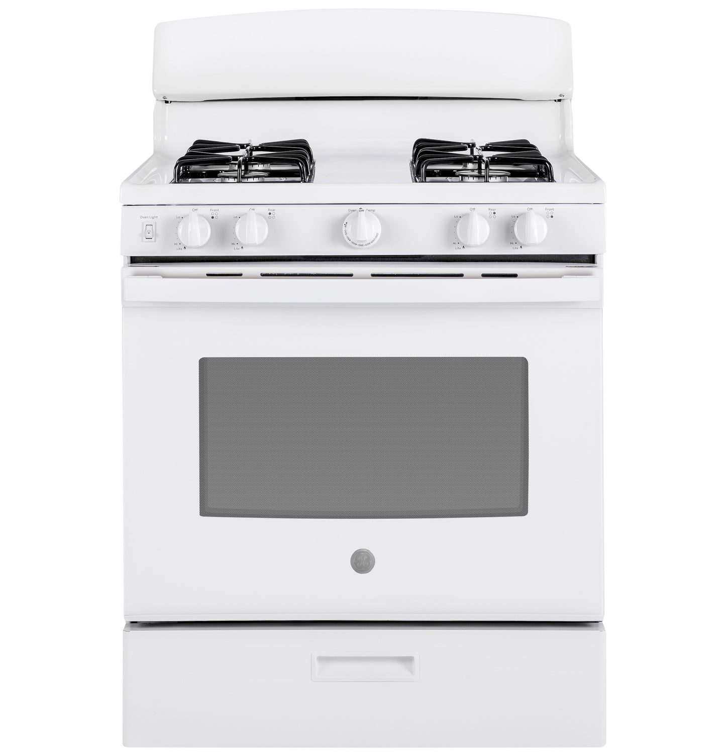 White free-standing gas range with four burners and front control knobs in Ranges and Kitchen & Kitchenware collections