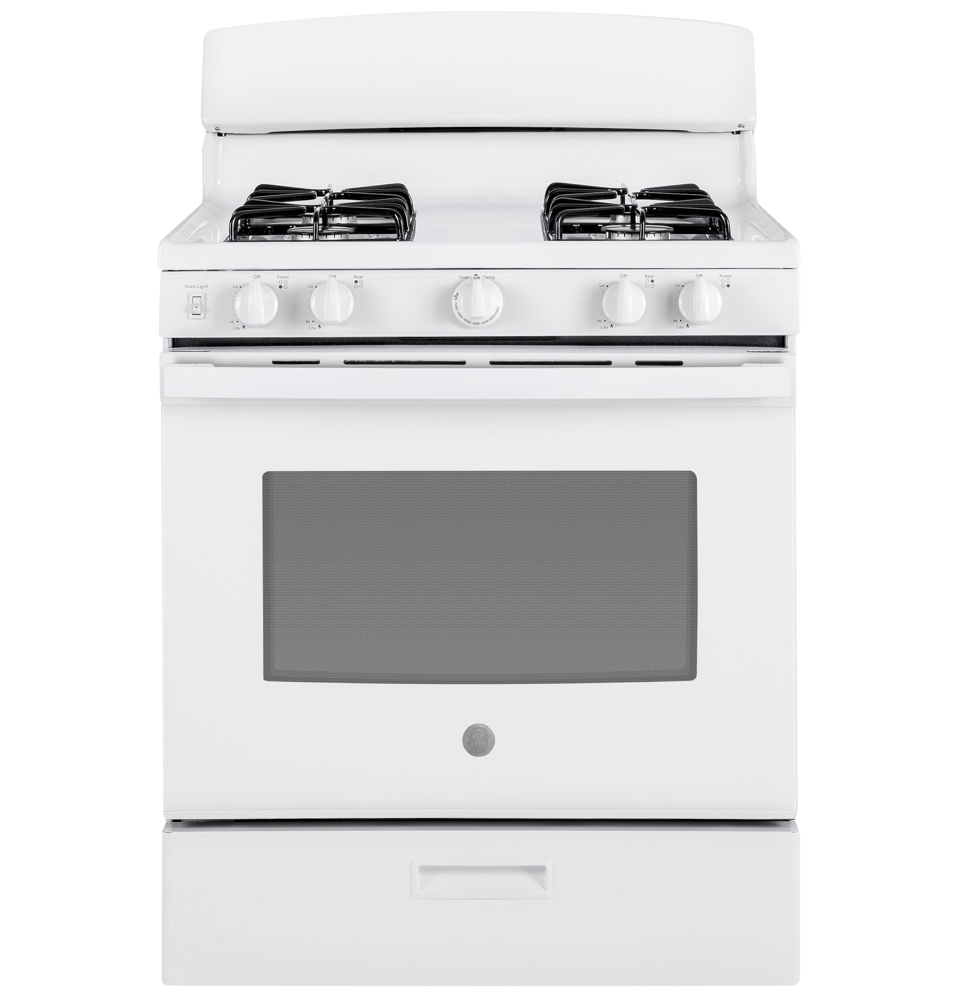 White free-standing gas range with four burners and front control knobs in Ranges and Kitchen & Kitchenware collections