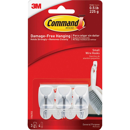 3-pack of small wire adhesive hooks for damage-free hanging in hardware and fasteners under $50 collections