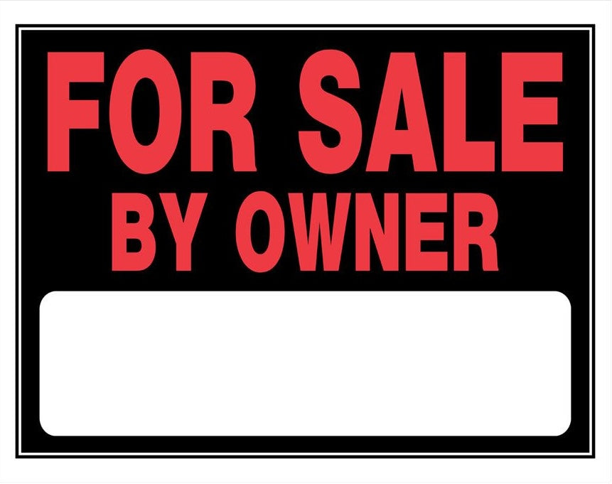 Black and red For Sale By Owner sign with white writable space, part of Hillman hardware and home improvement tools collection