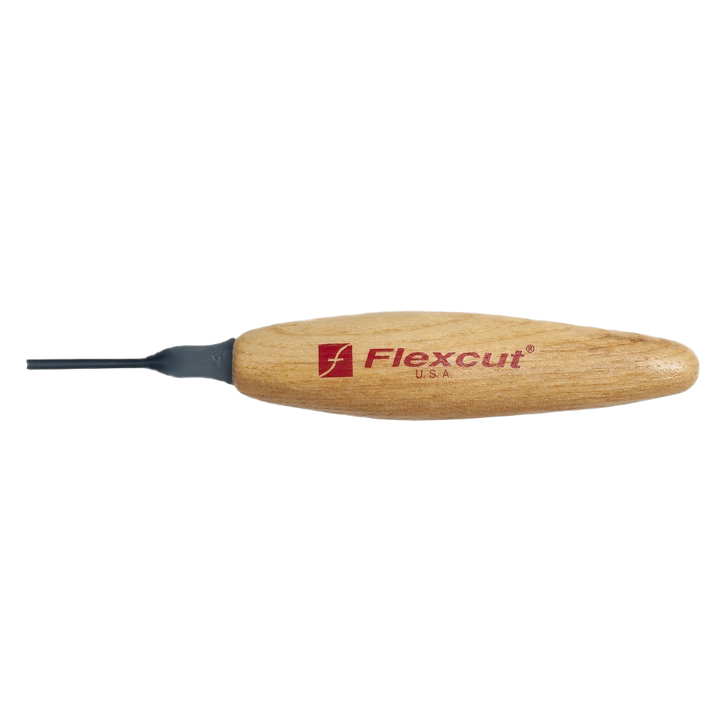 Woodworking chisel with smooth wooden handle and thin curved blade for detailed carving in hand tools collection