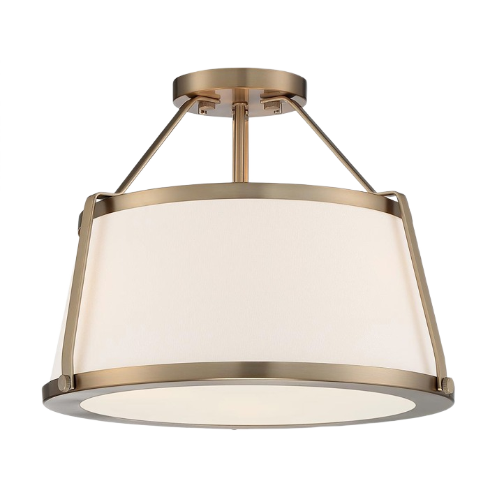 Burnished brass semi-flush light fixture with fabric shade for bathroom and indoor lighting in home improvement collections