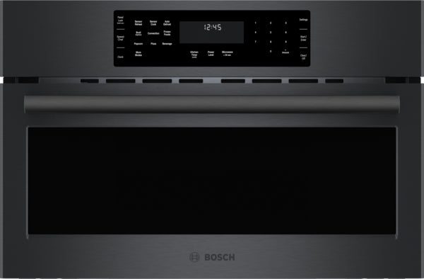 Black stainless steel speed oven with digital control panel for convection and microwave cooking in kitchen appliances collection